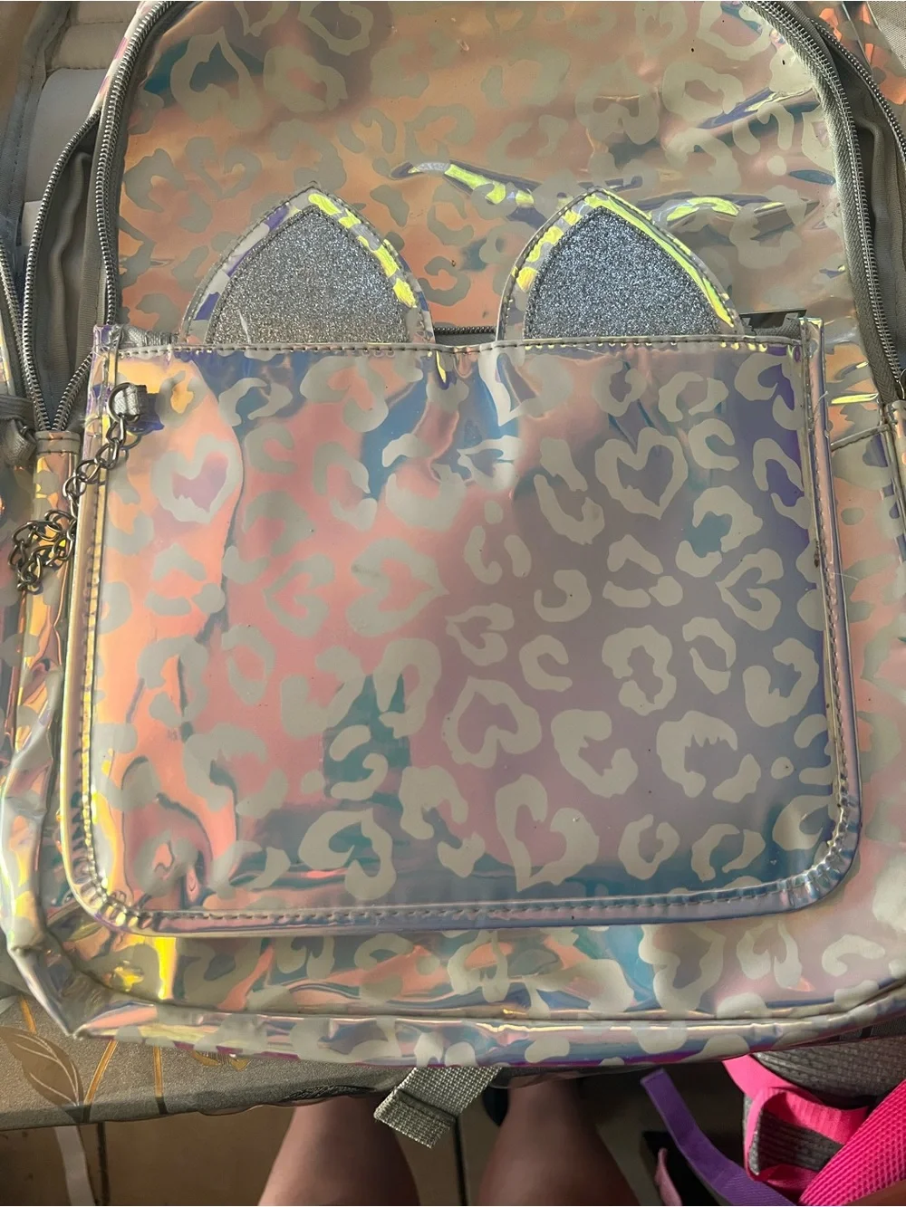 Holographic Leopard Print Backpack - Iridescent Pink